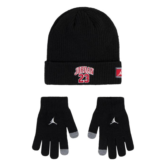 ナイキ ジョーダン Jordan 【 Youth 23 Jersey Beanie & Glove Set Unisex Black/Red 】 子供用 ジャージ キャップ 帽子 グローブ グラブ 手袋 ユニセックス 黒色 ブラック Red 赤・レッド