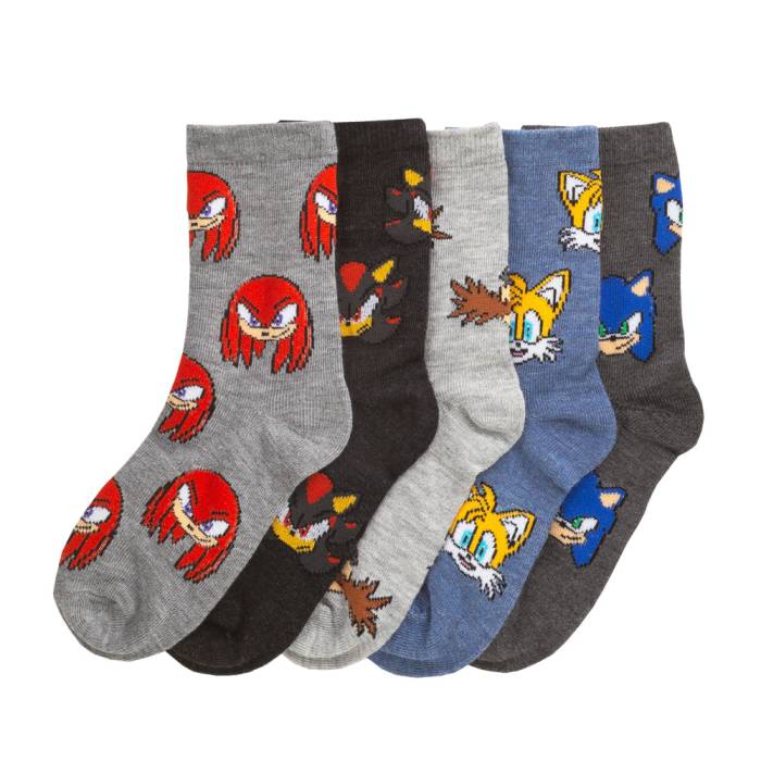 Character 【 5 Pack Kids Modern Sonic Crew Unisex Grays/Tossed Characters 】 今めかしい 労働者の一団 ユニ一発やる 靴下-キッズ・ベビー・マタニティ