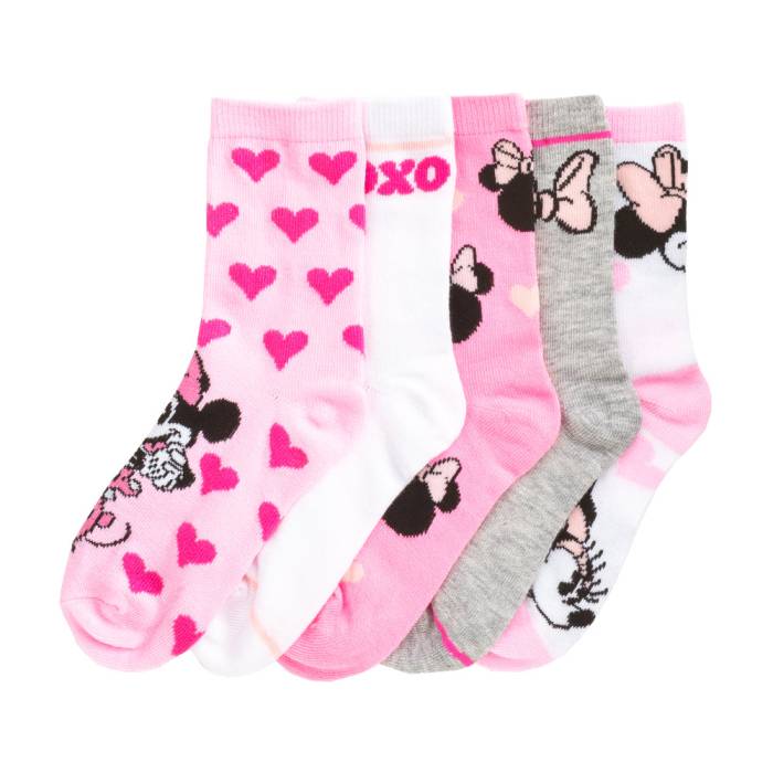 Character 【 5 Pack Kids Minnie Mouse Crew Unisex White/Pink/Gray/Bows & Hearts 】 クルー ユニセックス 白色 ホワイト pink ピンク gray 灰色・グレー・グレイ｜スニケス