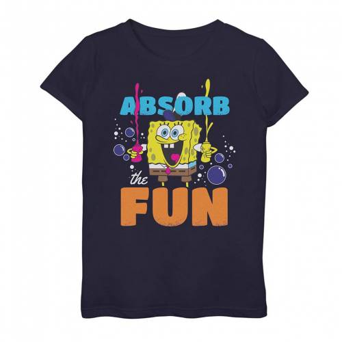 値引きする Licensed Character キャラクター スポンジボブ Tシャツ 紺色 ネイビー S Fun Licensed Character 716 Spongebob Squarepants Absorb The Tee Navy キッズ ベビー マタニティ トップス Tシャツw 数量は多 Cnoa Ci