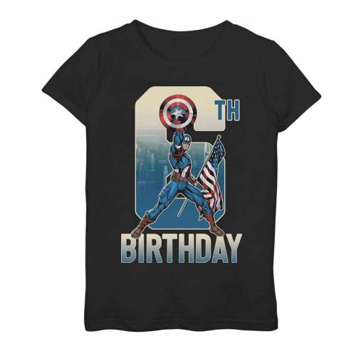 新版 Licensed Character キャラクター Tシャツ 黒色 ブラック Licensed Character Marvel Captain America 6th Birthday Tee Black キッズ ベビー マタニティ トップス Tシャツw 新作モデル Formebikes Co Uk