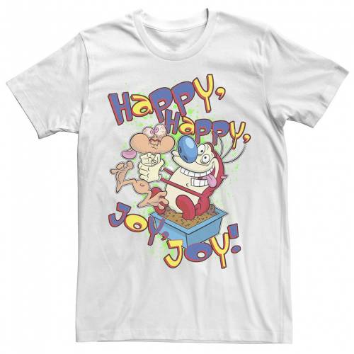 在庫有 Licensed Character キャラクター Tシャツ 白色 ホワイト Licensed Character Ren Stimpy Happy Joy Chokes Tee White メンズファッション トップス Tシャツ カットソー 保障できる Josenopolis Mg Gov Br