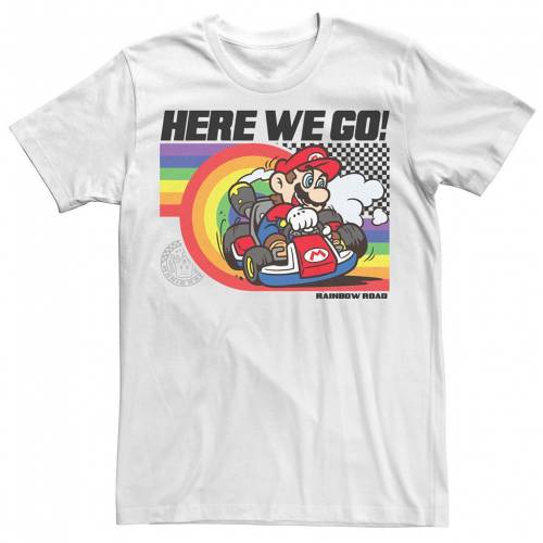 高質で安価 Licensed Character キャラクター 虹色 レインボー Tシャツ 白色 ホワイト Licensed Character Mario Kart Here We Go Rainbow Swirl Poster Tee White メンズファッション トップス Tシャツ カットソー 宅送 Zistabzar Com