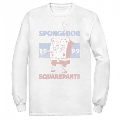 人気の Licensed Character Tシャ トップス メンズファッション White Tee Logo Portrait Faded Retro 1999 Spongebob Character Licensed Sleeve 長袖 ホワイト 白色 Tシャツ スリーブ ロゴ スポンジボブ キャラクター Kkoh111 Bronze Qa