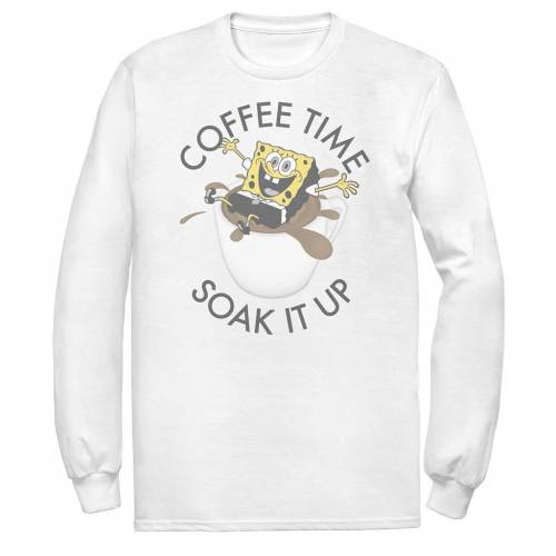 工場直送 Licensed Character キャラクター スポンジボブ タイム スリーブ Tシャツ 白色 ホワイト 長袖 Sleeve Licensed Character Spongebob Coffee Time Soak It Up Portrait Tee White メンズファッション トップス Tシ 最新情報 Www Tiqs Com Br