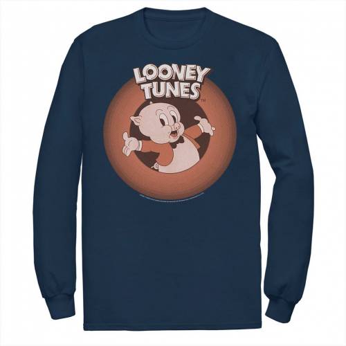 キャラクター クラシック スリーブ Tシャツ 紺色 ネイビー 長袖 【 LICENSED CHARACTER LOONEY TUNES PORKY PIG CLASSIC CIRCLE PORTRAIT LONG SLEEVE TEE / NAVY 】 メンズファッション トップス カットソー|スニケス