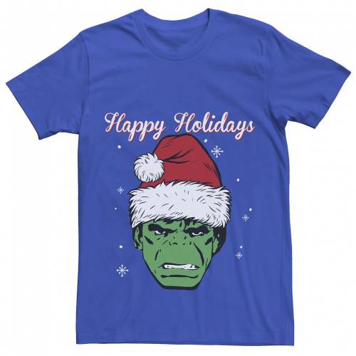 マーベル クリスマス グラフィック Tシャツ 【 MARVEL HULK SANTA HAT HAPPY HOLIDAYS PORTRAIT CHRISTMAS GRAPHIC TEE / ROYAL 】 メンズファッション トップス カットソー｜スニケス