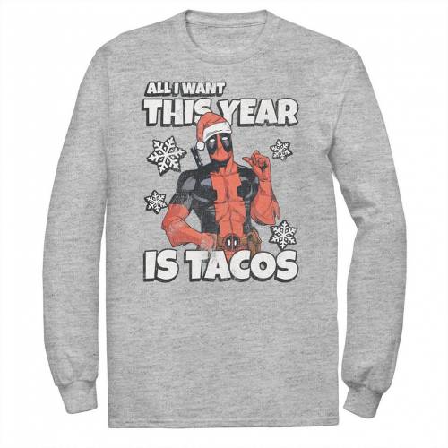 キャラクター Tシャツ ヘザー 【 LICENSED CHARACTER MARVEL DEADPOOL SANTA HAT I WANT TACOS TEE / ATHLETIC HEATHER 】 メンズファッション トップス カットソー|スニケス