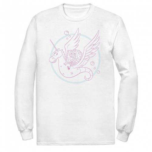 配送員設置送料無料 Licensed Character キャラクター スポンジボブ ピンク スリーブ Tシャツ 白色 ホワイト 長袖 Pink Sleeve Licensed Character Spongebob Sea Unicorn Hue Outline Tee White メンズファッション トップス Tシャ 人気ブランドを Restaurant