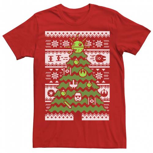 海外正規品 Licensed Character キャラクター クリスマス トレーナー Tシャツ 赤 レッド スターウォーズ Red Licensed Character Death Star Christmas Tree Ugly Sweater Tee メンズファッション トップス Tシャツ カッ 再再販 Steeline Pk