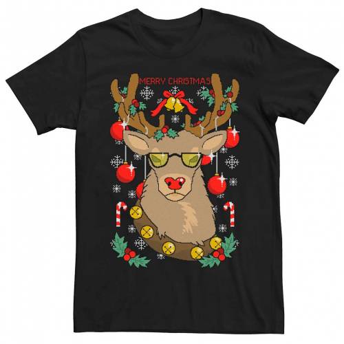 早割クーポン 楽天市場 Licensed Character キャラクター クール クリスマス グラフィック Tシャツ 黒色 ブラック Licensed Character Cool Reindeer Christmas Graphic Tee Black メンズファッション トップス Tシャツ カットソ スニケス 送料無料