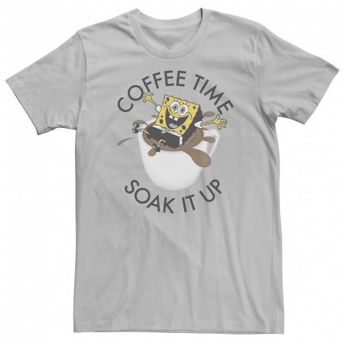 キャラクター スポンジボブ タイム Tシャツ 銀色 シルバー 【 LICENSED CHARACTER SPONGEBOB COFFEE TIME SOAK IT UP PORTRAIT TEE / SILVER 】 メンズファッション トップス カットソー｜スニケス