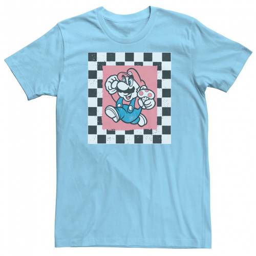 限定価格セール Licensed Character キャラクター Tシャツ 青色 ブルー Licensed Character Nintendo Super Mario Checkered Square Portrait Tee Light Blue メンズファッション トップス Tシャツ カットソー 全商品オープニング価格特別価格