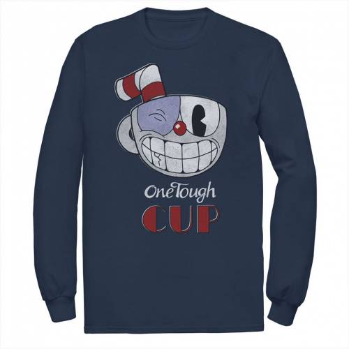 21年最新入荷 Wink Eye Black Cup Tough One Cuphead Character Licensed Sleeve 長袖 ネイビー 紺色 Tシャツ グラフィック スリーブ ブラック 黒色 キャラクター Character Licensed Graphic ト メンズファッション Navy Tee Kkoh111