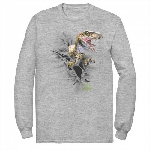 期間限定送料無料 Licensed Character キャラクター パーク スリーブ Tシャツ ヘザー 長袖 Sleeve Heather Licensed Character Jurassic Park Ripping Velociraptor Tee Athletic メンズファッション トップス Tシャツ カットソー スニケス 大人気新作