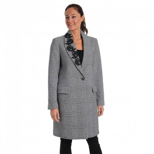 ストリート 黒色 ブラック 白色 ホワイト 【 FLEET STREET EMBROIDERED LAPEL PLAID COAT / BLACK WHITE 】