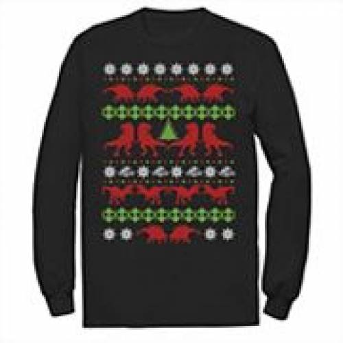 在庫一掃 Character Licensed Sleeve 長袖 ブラック 黒色 Tシャツ グラフィック スリーブ トレーナー キャラクター Character Licensed Jurassic ト メンズファッション Black Tee Graphic Sweater Holiday Ugly Dino World Kkoh111