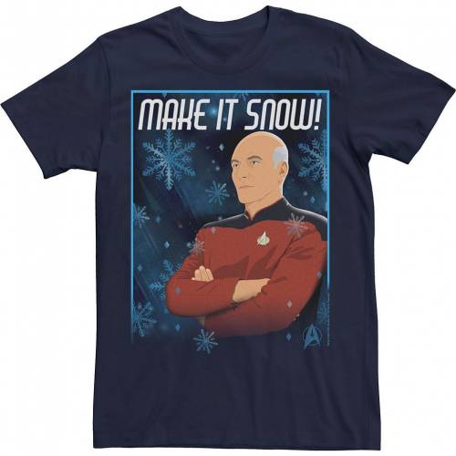 キャラクター Tシャツ 紺色 ネイビー TREK: 【 LICENSED CHARACTER STAR THE NEXT GENERATION CAPTAIN PICARD MAKE IT SNOW TEE / NAVY 】 メンズファッション トップス カットソー｜スニケス