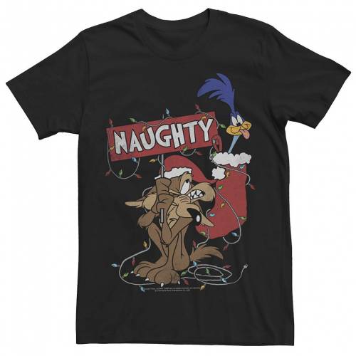 キャラクター クリスマス Tシャツ 黒色 ブラック & E. 【 LICENSED CHARACTER LOONEY TUNES CHRISTMAS ROAD RUNNER WILE COYOTE NAUGHTY TEE / BLACK 】 メンズファッション トップス カットソー｜スニケス