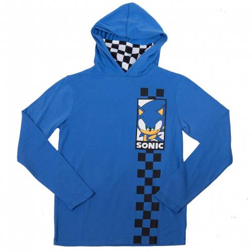 パーカー 値引 Licensed キッズ ジュニア ブルー 青色 パーカー フーディー グラフィック キャラクター Character Licensed Character Blue Mask Face Builtin With Hoodie Graphic Checkerboard Hedgehog The Sonic Shoxruxtj Com