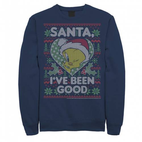 人気top Licensed Character キャラクター クリスマス スウェットシャツ トレーナー 紺色 ネイビー I Ve Licensed Character Looney Tunes Christmas Tweety Santa Been Good Sweatshirt Navy メンズファッション トップス スニケス 決算特価商品