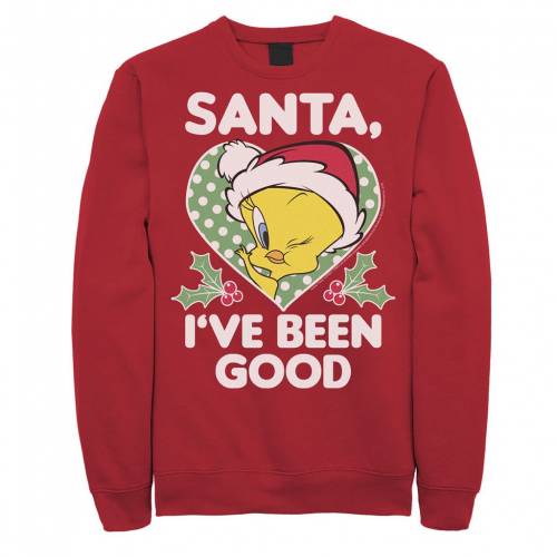 レビュー高評価の商品 Tシャツ カットソー Tシ トップス メンズファッション Sweatshirt Good Been Santa Tweety Christmas Tunes Looney Character Licensed Red I Ve レッド 赤 トレーナー スウェットシャツ クリスマス キャラクター Character Licensed
