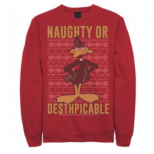 高額売筋 Sweatshirt Desthpicable Or Naughty Daffy Sweater Christmas Tunes Looney Character Licensed Red レッド 赤 スウェットシャツ トレーナー クリスマス キャラクター Character Licensed トップ メンズファッション Kkoh111