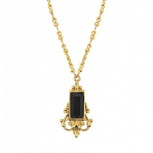 ゴールド 黒色 ブラック ネックレス 【 1928 GOLD TONE BLACK SIMULATED STONE FILIGREE PENDANT NECKLACE / 】 ジュエリー アクセサリー レディースジュエリー ペンダント
