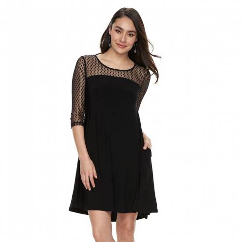 ドレス 【 NINA LEONARD MESH YOKE TRAPEZE DRESS / 】 レディースファッション