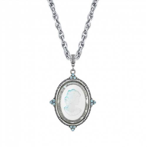 銀色 シルバー 青色 ブルー ネックレス 【 1928 SILVER TONE BLUE INTAGLIO CAMEO PENDANT NECKLACE / 】 ジュエリー アクセサリー レディースジュエリー ペンダント
