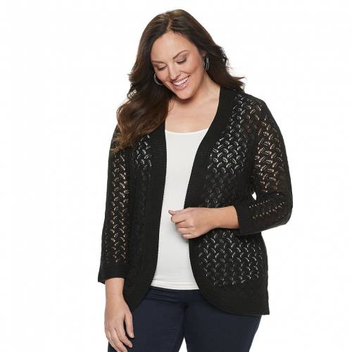 楽天1位 Napa Valley スリーブ カーディガン レディースファッション トップス ニット セーター Plus Size 3 4 Sleeve Pointelle Cardigan Black 人気満点 Www Facisaune Edu Py