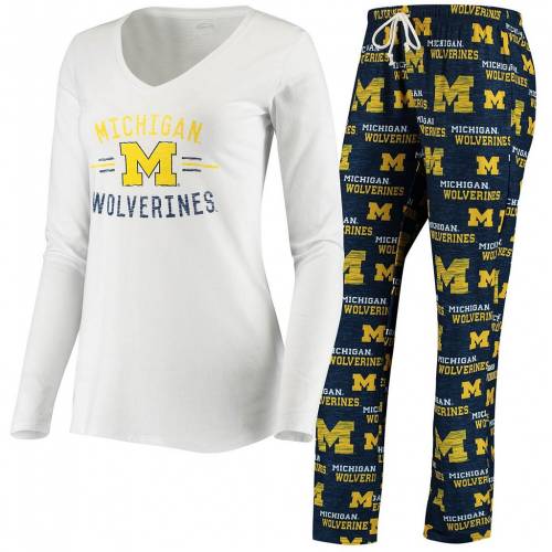 公式店舗 Unbranded 紺色 ネイビー ミシガン ウルヴァリンズ スリーブ Vネック Tシャツ 長袖 Sleeve Unbranded Concepts Sport Navy Zest All Over Print Vneck Tshirt Pants Sleep Set Mic インナー 下着 ナイトウエアw 輝く高品質な