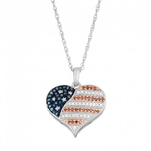 銀色 シルバー 赤 レッド 白色 ホワイト 青色 ブルー ダイヤモンド ネックレス T.W. & 【 JEWELEXCESS STERLING SILVER 1/4 CARAT RED, WHITE BLUE DIAMOND HEART PENDANT NECKLACE / MULTI NONE 】 ジュエリー アクセサリー