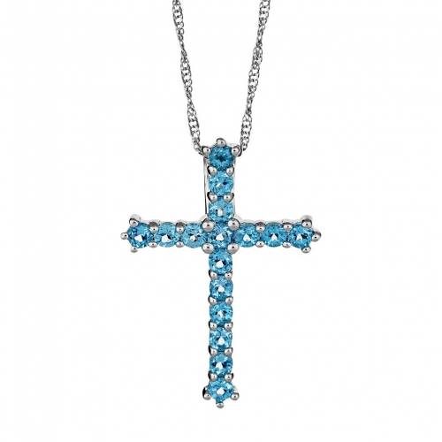 銀色 シルバー 青色 ブルー 【 CELEBRATION GEMS STERLING SILVER SWISS BLUE TOPAZ CROSS PENDANT / 】 ジュエリー アクセサリー レディースジュエリー ネックレス ペンダント