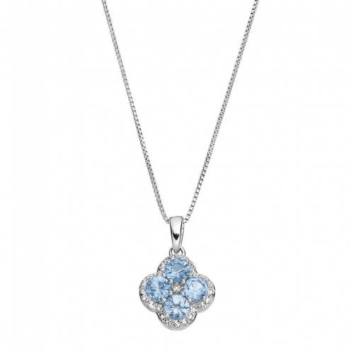 銀色 シルバー アクアマリン 白色 ホワイト ネックレス 青色 ブルー & 【 GEMMINDED STERLING SILVER LAB-CREATED AQUAMARINE WHITE TOPAZ FLOWER PENDANT NECKLACE / BLUE 】 ジュエリー アクセサリー レディースジュエ