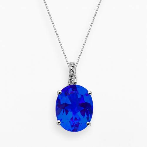 銀色 シルバー ダイヤモンド 青色 ブルー 【 GEMMINDED STERLING SILVER LAB-CREATED SAPPHIRE AND DIAMOND ACCENT OVAL PENDANT / BLUE 】 ジュエリー アクセサリー レディースジュエリー ネックレス ペンダント
