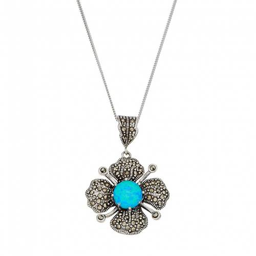 銀色 シルバー 青色 ブルー ?STERLING & 【 TORI HILL SILVER SIMULATED BLUE OPAL MARCASITE FLOWER PENDANT / MULTI NONE 】 ジュエリー アクセサリー レディースジュエリー ネックレス ペンダント