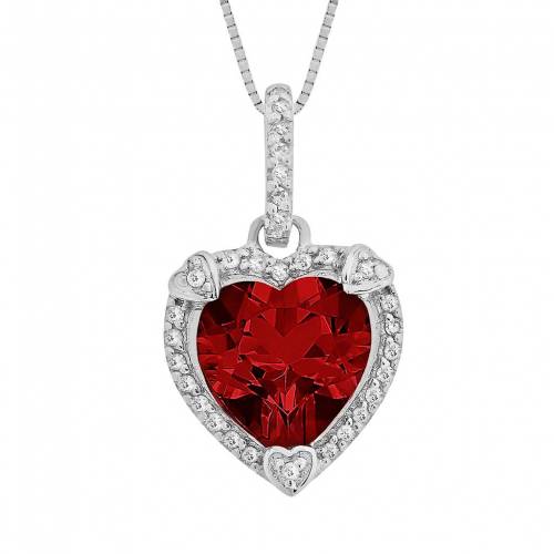 銀色 シルバー ダイヤモンド 【 GEMMINDED STERLING SILVER LAB-CREATED RUBY AND DIAMOND ACCENT HEART FRAME PENDANT / 】 ジュエリー アクセサリー レディースジュエリー ネックレス ペンダント|スニケス