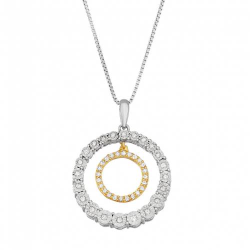 銀色 シルバー ダイヤモンド T.W. 【 HDI TWO TONE STERLING SILVER 1/5 CARAT DIAMOND DOUBLE CIRCLE PENDANT / 】 ジュエリー アクセサリー レディースジュエリー ネックレス ペンダント｜スニケス