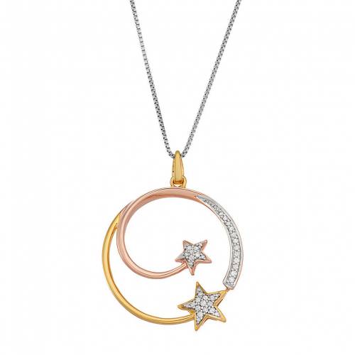 銀色 シルバー ダイヤモンド ゴールド T.W. 【 HDI TRI-TONE STERLING SILVER 1/6 CARAT DIAMOND STAR CIRCLE PENDANT / GOLD TONE 】 ジュエリー アクセサリー レディースジュエリー ネックレス ペンダント