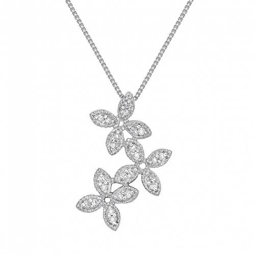 銀色 シルバー ダイヤモンド ネックレス T.W. 【 GEMMINDED STERLING SILVER 1/6 CARAT DIAMOND FLOWER PENDANT NECKLACE / 】 ジュエリー アクセサリー レディースジュエリー ペンダント｜スニケス