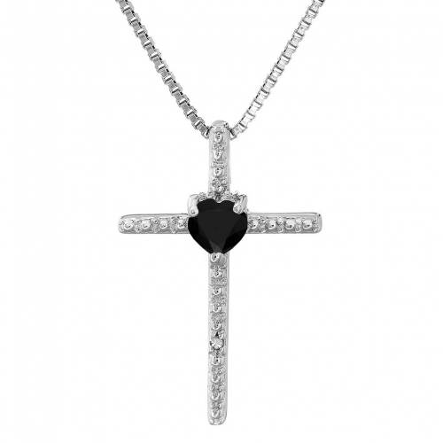 銀色 シルバー 黒色 ブラック ダイヤモンド ネックレス & 【 GEMMINDED STERLING SILVER BLACK ONYX DIAMOND ACCENT CROSS PENDANT NECKLACE / 】 ジュエリー アクセサリー レディースジュエリー ペンダント