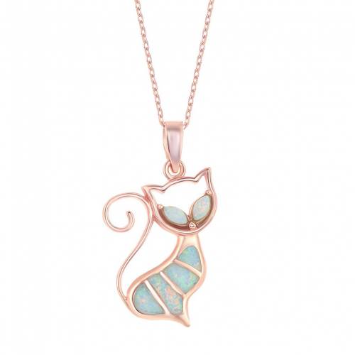 ローズ ゴールド 銀色 シルバー 【 UNBRANDED 14K ROSE GOLD OVER SILVER LAB-CREATED OPAL CAT PENDANT / ROSE TONE 】 ジュエリー アクセサリー レディースジュエリー ネックレス ペンダント