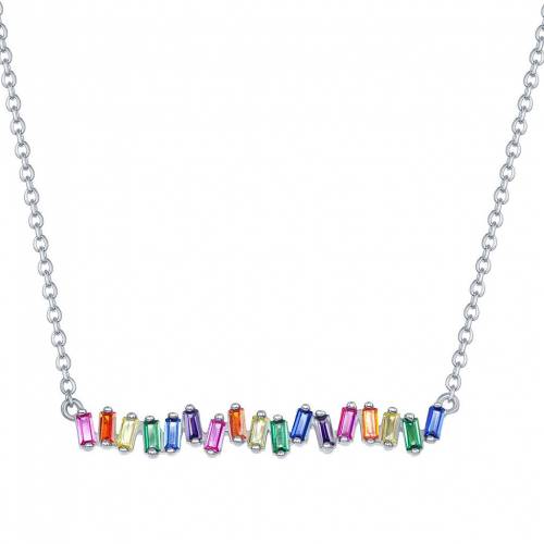 銀色 シルバー 虹色 レインボー ネックレス 【 UNBRANDED STERLING SILVER RAINBOW BAGUETTE CZ BAR NECKLACE / 】 ジュエリー アクセサリー レディースジュエリー ペンダント