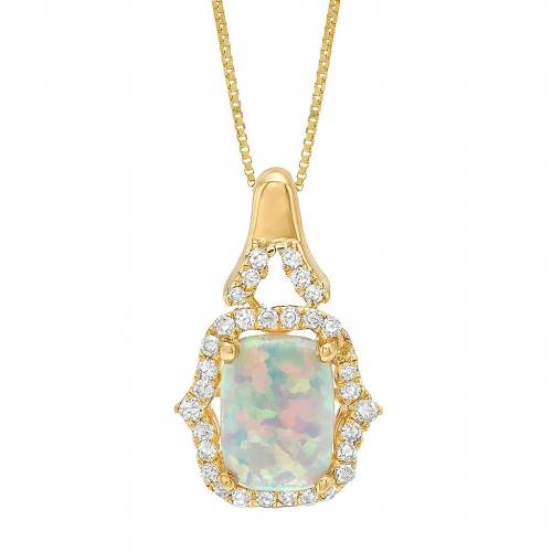 ゴールド ダイヤモンド ネックレス T.W. 【 GEMMINDED 10K GOLD 1/6 CARAT DIAMOND LAB-CREATED OPAL PENDANT NECKLACE / 10K GOLD 】 ジュエリー アクセサリー レディースジュエリー ペンダント｜スニケス