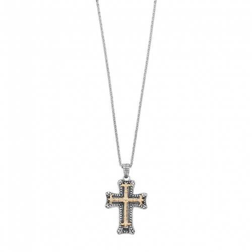 銀色 シルバー ゴールド ネックレス & 【 UNBRANDED STERLING SILVER 14K GOLD OVER CROSS PENDANT NECKLACE / TWO TONE 】 ジュエリー アクセサリー レディースジュエリー ペンダント|スニケス