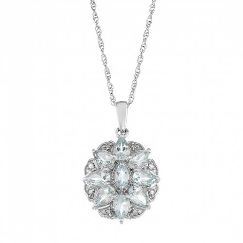 銀色 シルバー アクアマリン ダイヤモンド & 【 JEWELEXCESS STERLING SILVER AQUAMARINE DIAMOND ACCENT FLOWER PENDANT / 】 ジュエリー アクセサリー レディースジュエリー ネックレス ペンダント