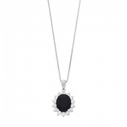 銀色 シルバー 白色 ホワイト & 【 GEMMINDED STERLING SILVER ONYX LAB-CREATED WHITE SAPPHIRE PENDANT / 】 ジュエリー アクセサリー レディースジュエリー ネックレス ペンダント|スニケス