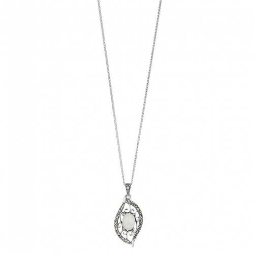 銀色 シルバー 白色 ホワイト & 【 TORI HILL STERLING SILVER SIMULATED WHITE OPAL MARCASITE PENDANT / 】 ジュエリー アクセサリー レディースジュエリー ネックレス ペンダント