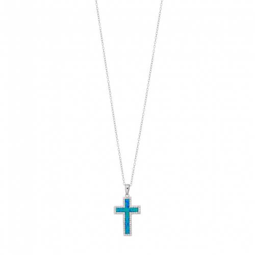 銀色 シルバー 青色 ブルー & 【 UNBRANDED STERLING SILVER LAB-CREATED BLUE OPAL CUBIC ZIRCONIA CROSS PENDANT / 】 ジュエリー アクセサリー レディースジュエリー ネックレス ペンダント